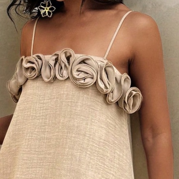 Boho Khaki Floral Applique Cami Flowy Maxi Dress - Picture 3 of 6